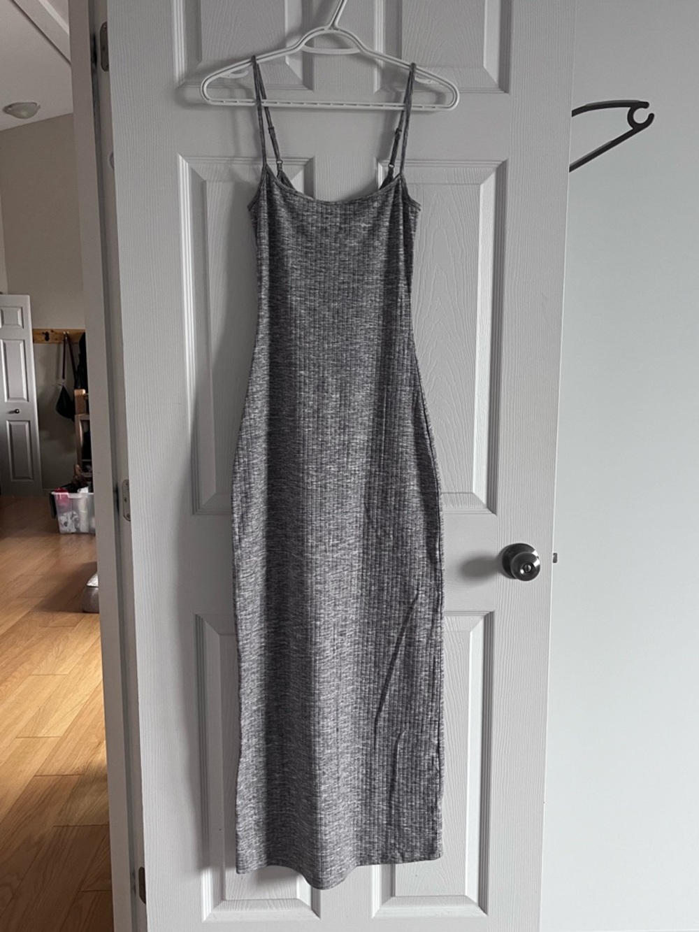 aerie Gray Ribbed Maxi Slip Dress with Spaghetti Straps